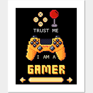 Trust Me I Am A Gamer - Yellow Text With Pixel Controller Posters and Art